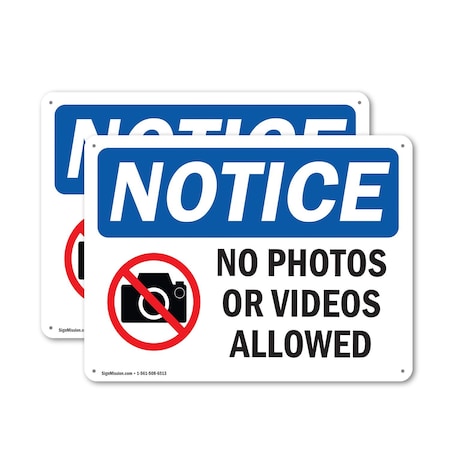 Signmission No Photos Or Video Allowed, 18 in W x Rectangle, Plastic OS-2PACK-NS-P-1218-L-16179